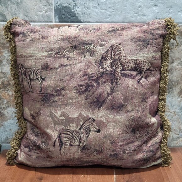 African Animal Scene Cushion Cover Tapestry Stuffed Pillow Decorative - Picture 1 of 11